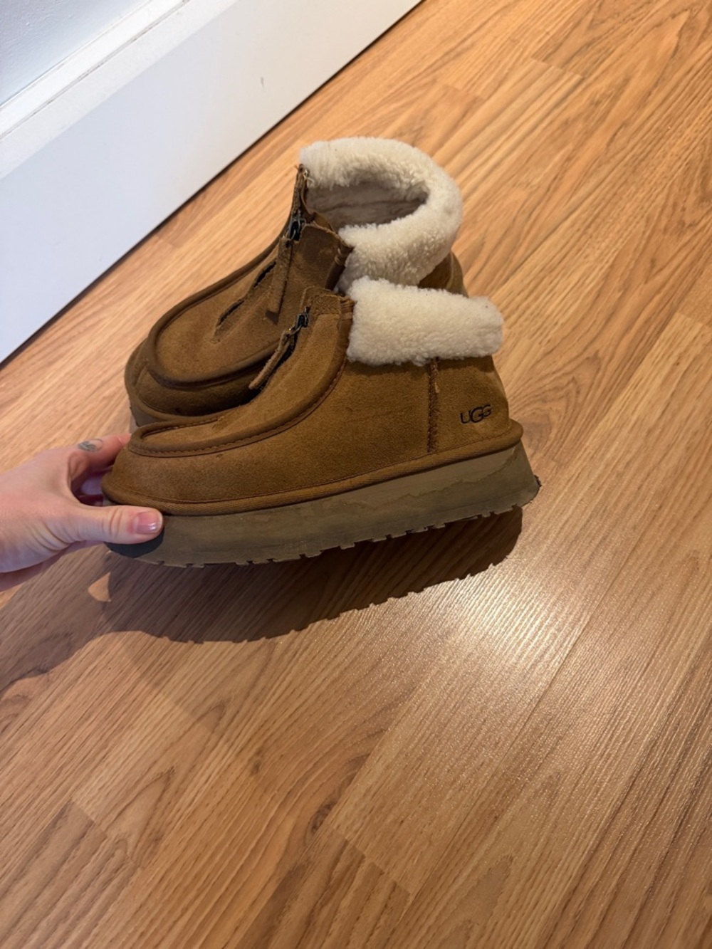 UGG women Chestnut Suede Shearling-Lined Zip Ankle Boot